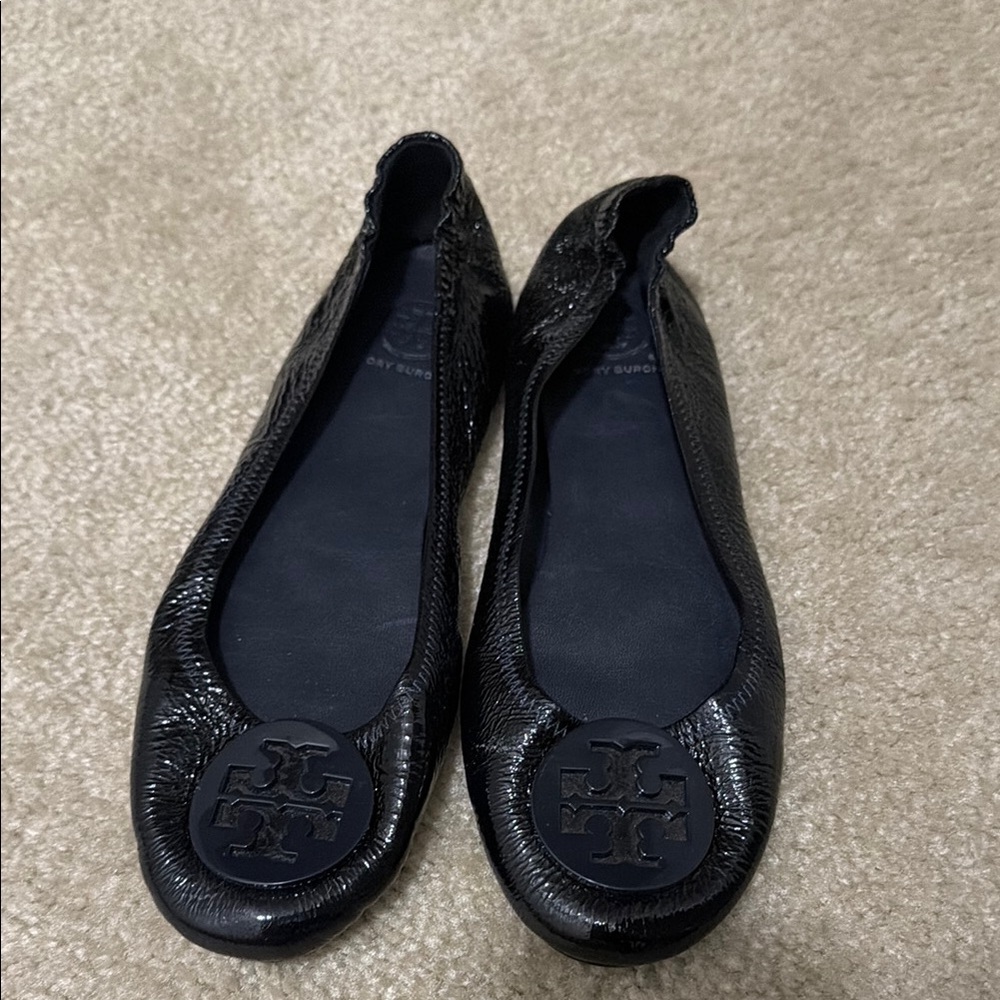 Tory Burch Navy Patent Minnie Ballet Flats